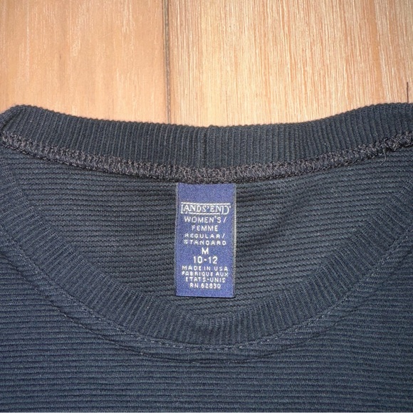 Lands End M EUC Black Ribbed Longline Tunic Pullover Stretch Cotton Knit - Picture 6 of 7